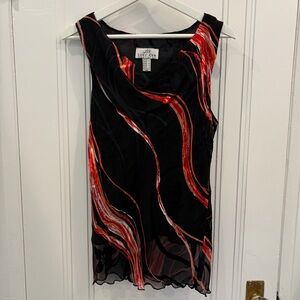 Lori Ann Vintage Black and Red Sleeveless Silk Top